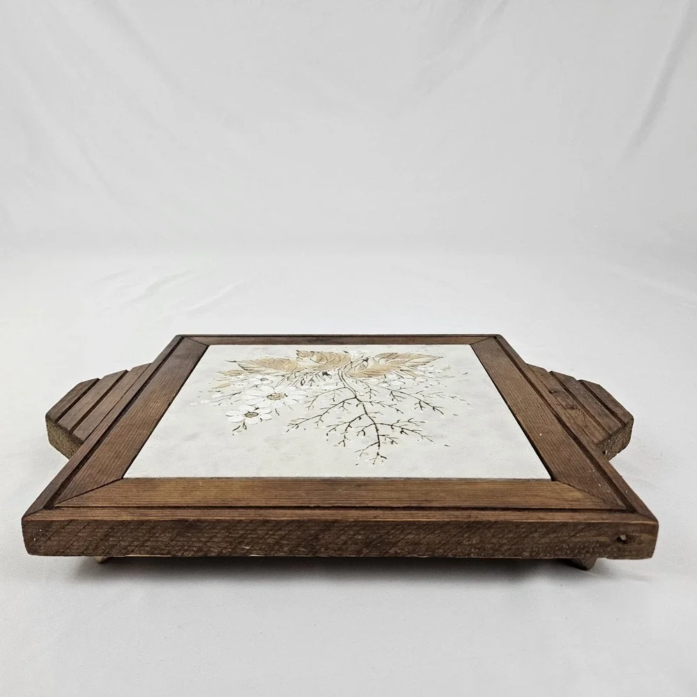Wildflower Charcuterie Cheese Board Wood Italian Tile 1970s Vintage MCM Boho